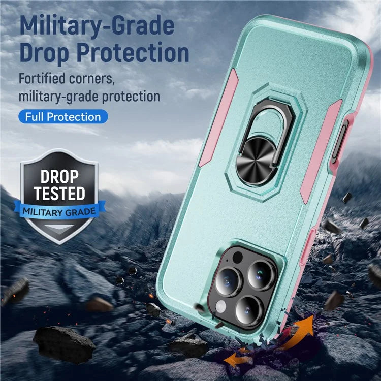 For iPhone 16 Pro Case Military Grade Ring Kickstand PC+TPU Phone Cover