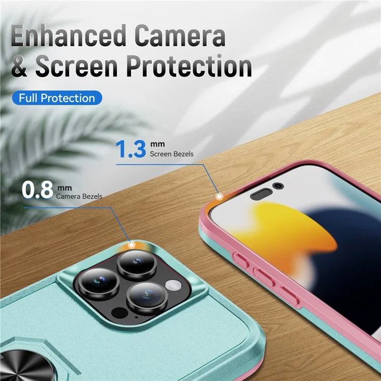 For iPhone 16 Pro Case Military Grade Ring Kickstand PC+TPU Phone Cover