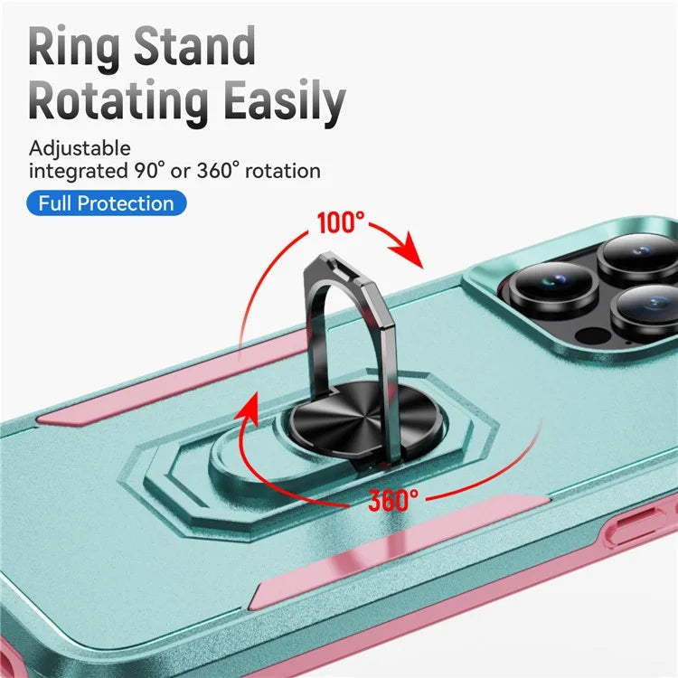 For iPhone 16 Pro Case Military Grade Ring Kickstand PC+TPU Phone Cover