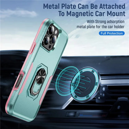 For iPhone 16 Pro Case Military Grade Ring Kickstand PC+TPU Phone Cover
