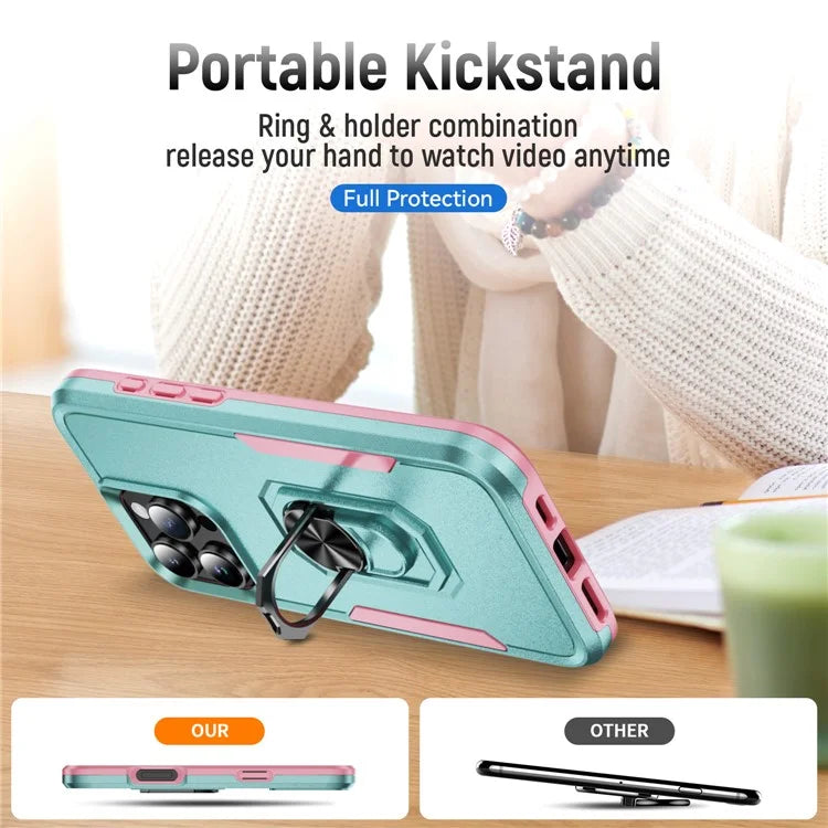 For iPhone 16 Pro Case Military Grade Ring Kickstand PC+TPU Phone Cover