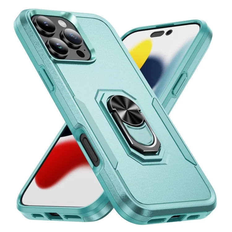 For iPhone 16 Pro Case Military Grade Ring Kickstand PC+TPU Phone Cover