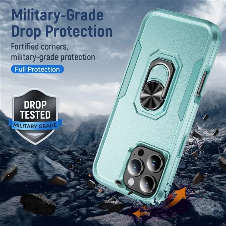 For iPhone 16 Pro Case Military Grade Ring Kickstand PC+TPU Phone Cover