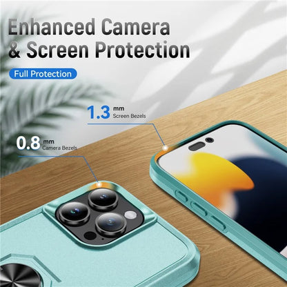 For iPhone 16 Pro Case Military Grade Ring Kickstand PC+TPU Phone Cover