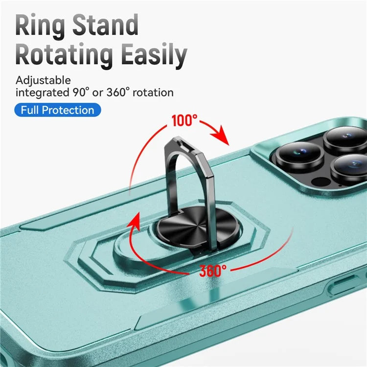 For iPhone 16 Pro Case Military Grade Ring Kickstand PC+TPU Phone Cover