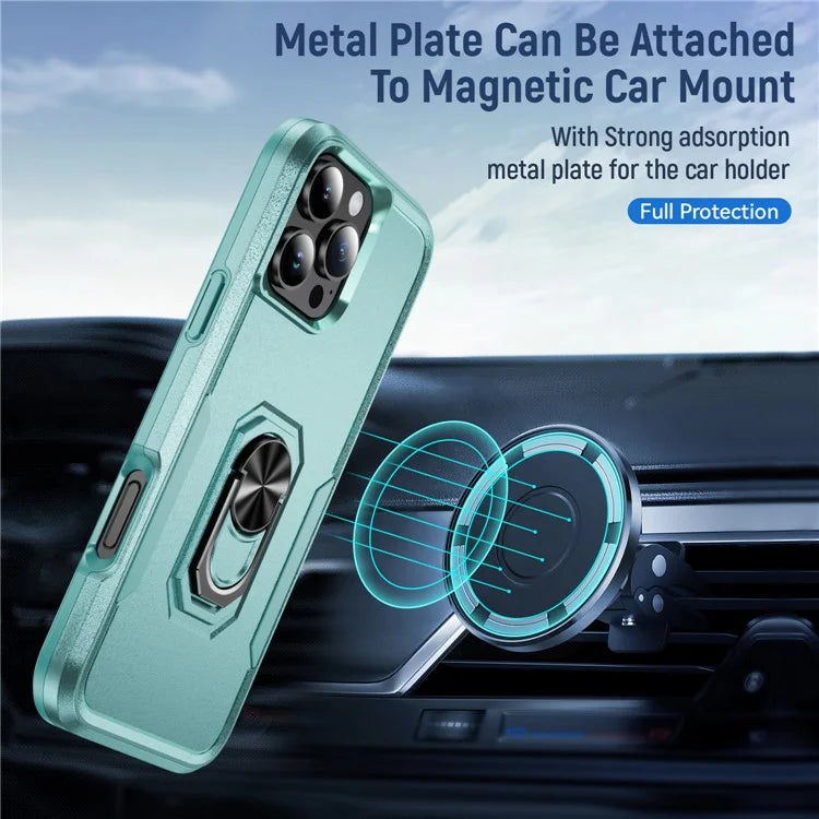 For iPhone 16 Pro Case Military Grade Ring Kickstand PC+TPU Phone Cover