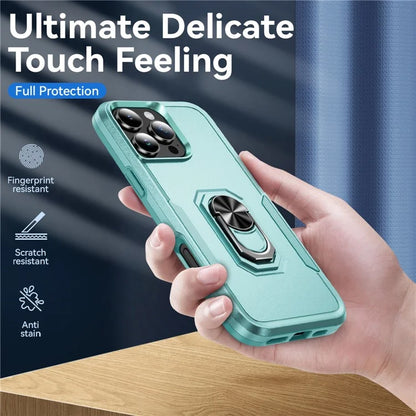 For iPhone 16 Pro Case Military Grade Ring Kickstand PC+TPU Phone Cover