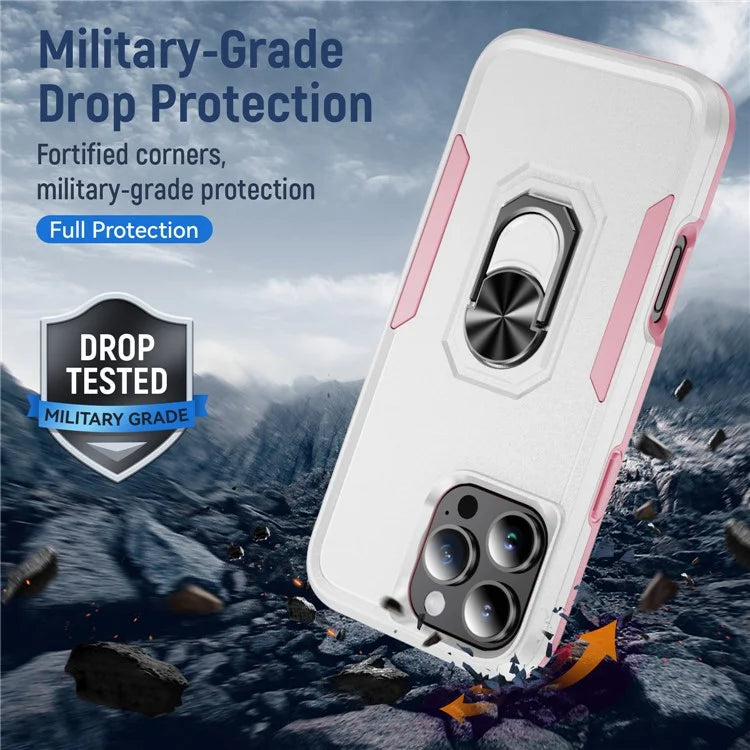 For iPhone 16 Pro Case Military Grade Ring Kickstand PC+TPU Phone Cover