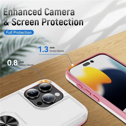 For iPhone 16 Pro Case Military Grade Ring Kickstand PC+TPU Phone Cover