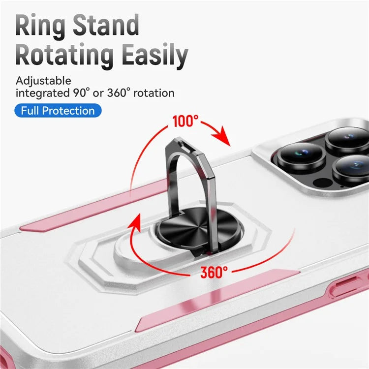 For iPhone 16 Pro Case Military Grade Ring Kickstand PC+TPU Phone Cover