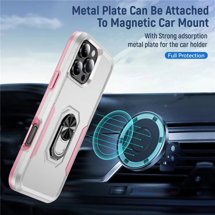 For iPhone 16 Pro Case Military Grade Ring Kickstand PC+TPU Phone Cover