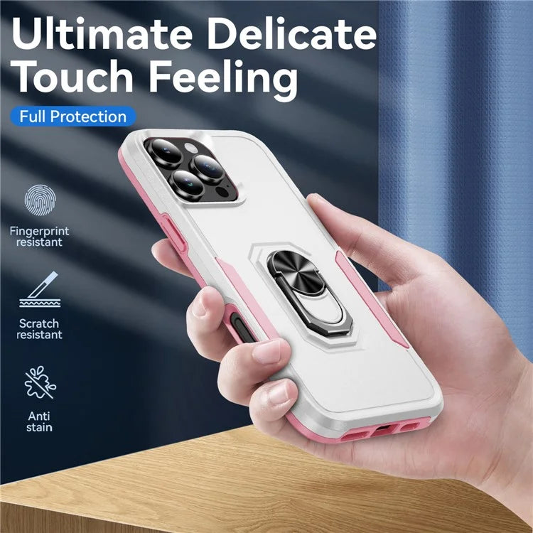 For iPhone 16 Pro Case Military Grade Ring Kickstand PC+TPU Phone Cover