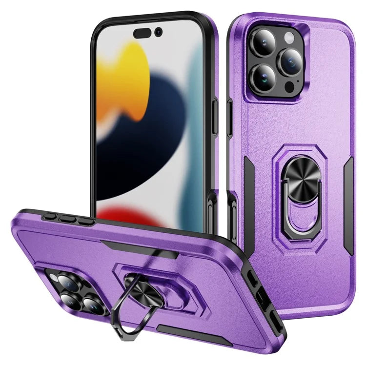 For iPhone 16 Pro Case Military Grade Ring Kickstand PC+TPU Phone Cover