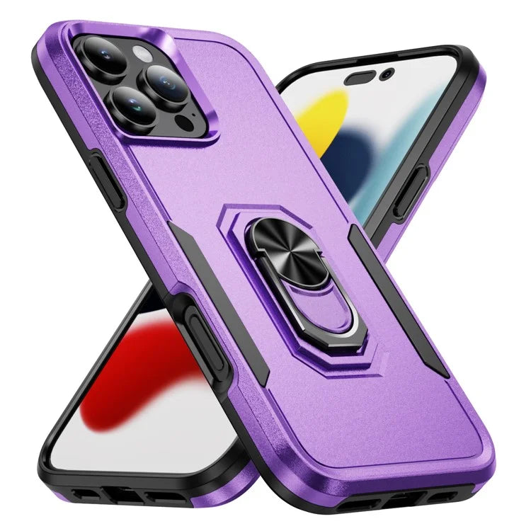 For iPhone 16 Pro Case Military Grade Ring Kickstand PC+TPU Phone Cover