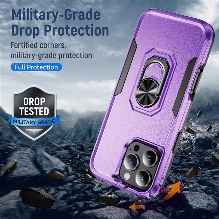 For iPhone 16 Pro Case Military Grade Ring Kickstand PC+TPU Phone Cover