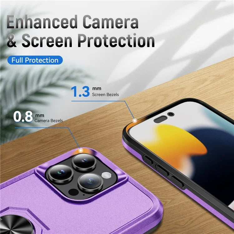 For iPhone 16 Pro Case Military Grade Ring Kickstand PC+TPU Phone Cover