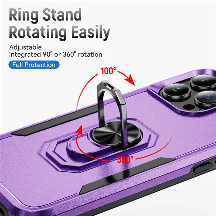 For iPhone 16 Pro Case Military Grade Ring Kickstand PC+TPU Phone Cover