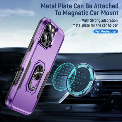 For iPhone 16 Pro Case Military Grade Ring Kickstand PC+TPU Phone Cover