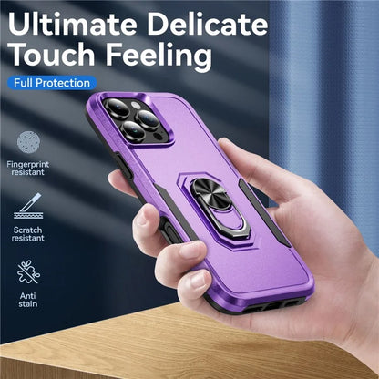 For iPhone 16 Pro Case Military Grade Ring Kickstand PC+TPU Phone Cover