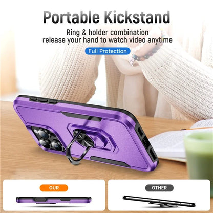 For iPhone 16 Pro Case Military Grade Ring Kickstand PC+TPU Phone Cover