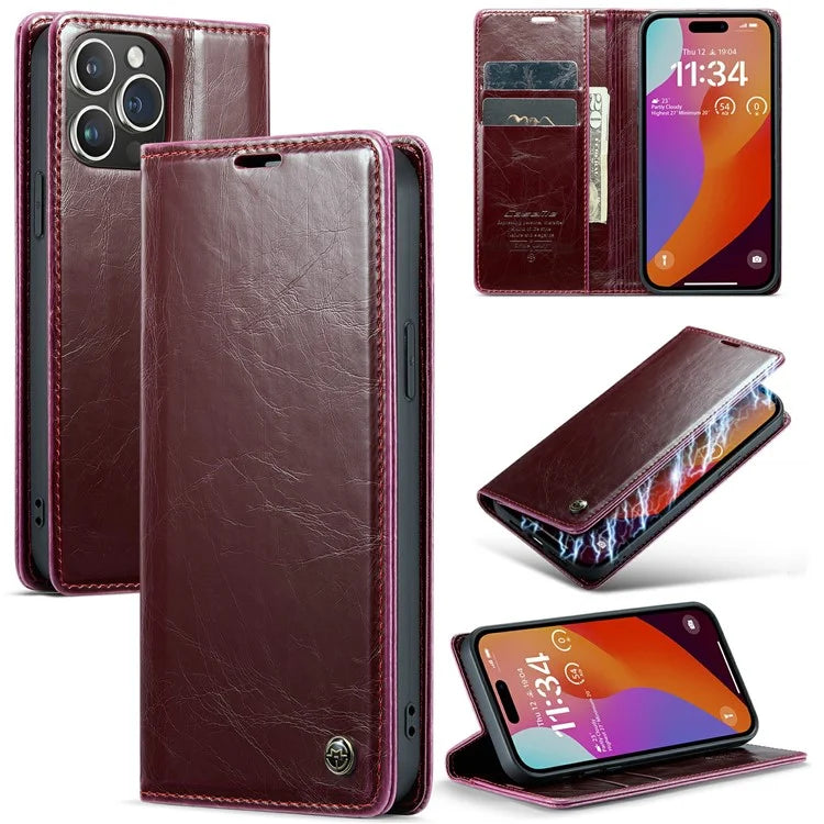 CASEME 003 Series For iPhone 16 Pro Max Case Retro Leather Wallet Flip Phone Cover