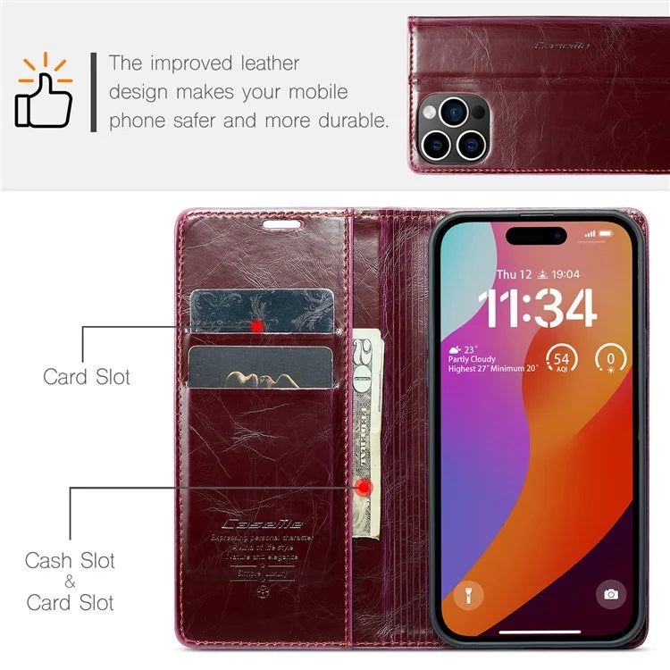 CASEME 003 Series For iPhone 16 Pro Max Case Retro Leather Wallet Flip Phone Cover
