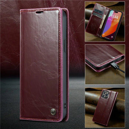 CASEME 003 Series For iPhone 16 Pro Max Case Retro Leather Wallet Flip Phone Cover