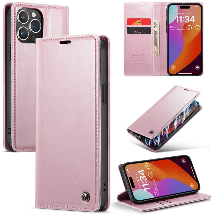 CASEME 003 Series For iPhone 16 Pro Max Case Retro Leather Wallet Flip Phone Cover