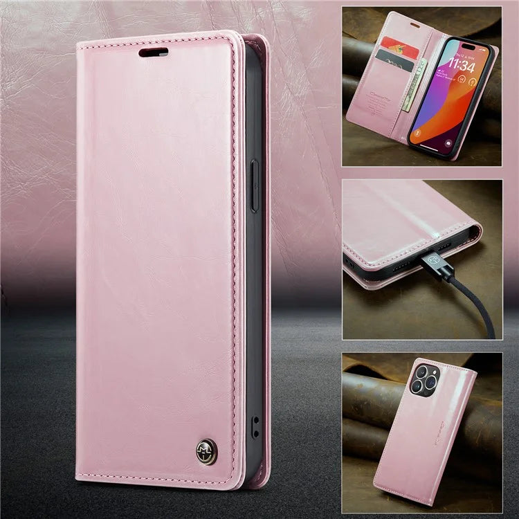 CASEME 003 Series For iPhone 16 Pro Max Case Retro Leather Wallet Flip Phone Cover
