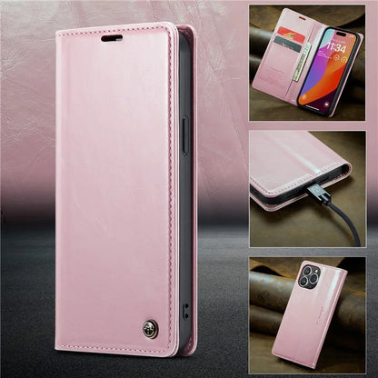 CASEME 003 Series For iPhone 16 Pro Max Case Retro Leather Wallet Flip Phone Cover