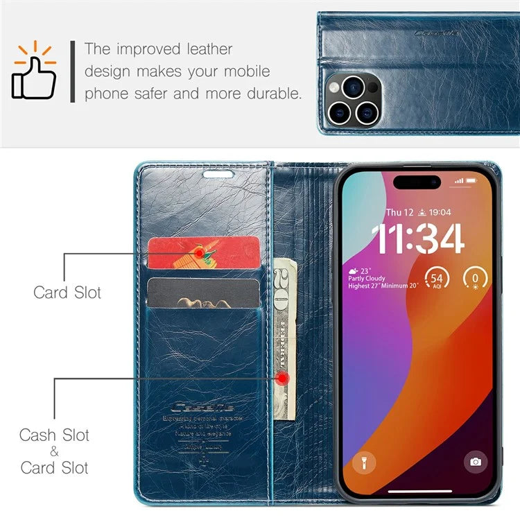 CASEME 003 Series For iPhone 16 Pro Max Case Retro Leather Wallet Flip Phone Cover