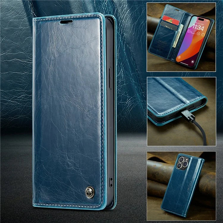 CASEME 003 Series For iPhone 16 Pro Max Case Retro Leather Wallet Flip Phone Cover