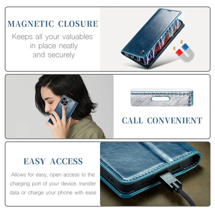 CASEME 003 Series For iPhone 16 Pro Max Case Retro Leather Wallet Flip Phone Cover