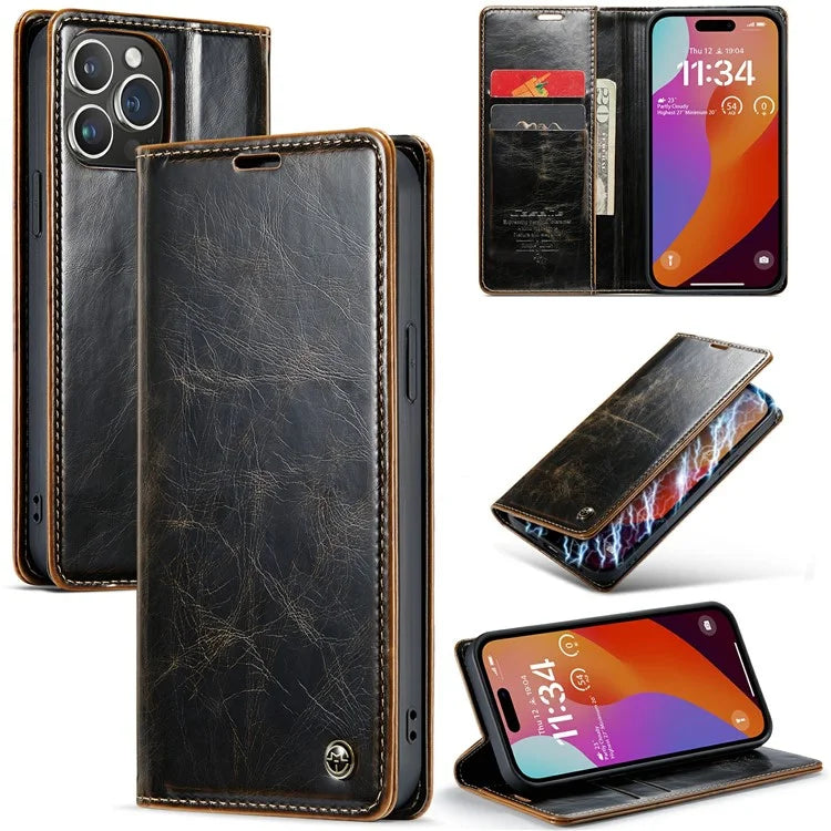 CASEME 003 Series For iPhone 16 Pro Max Case Retro Leather Wallet Flip Phone Cover