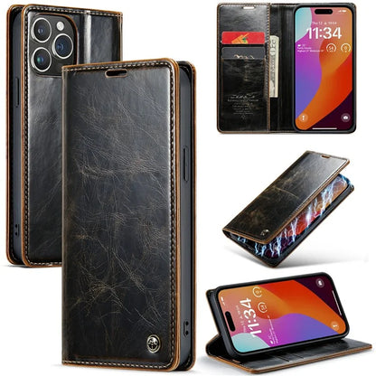 CASEME 003 Series For iPhone 16 Pro Max Case Retro Leather Wallet Flip Phone Cover