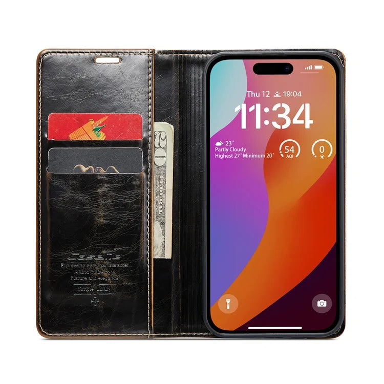 CASEME 003 Series For iPhone 16 Pro Max Case Retro Leather Wallet Flip Phone Cover