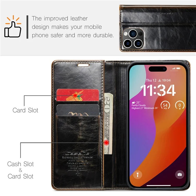 CASEME 003 Series For iPhone 16 Pro Max Case Retro Leather Wallet Flip Phone Cover