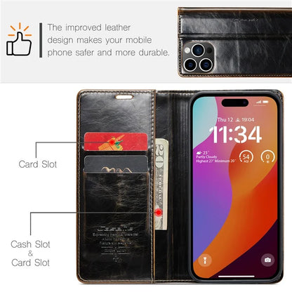 CASEME 003 Series For iPhone 16 Pro Max Case Retro Leather Wallet Flip Phone Cover