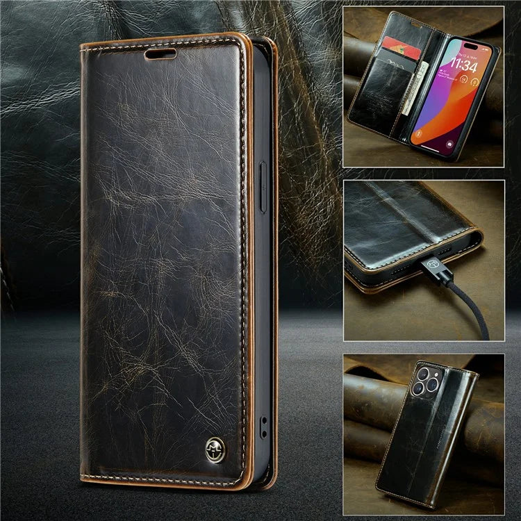 CASEME 003 Series For iPhone 16 Pro Max Case Retro Leather Wallet Flip Phone Cover