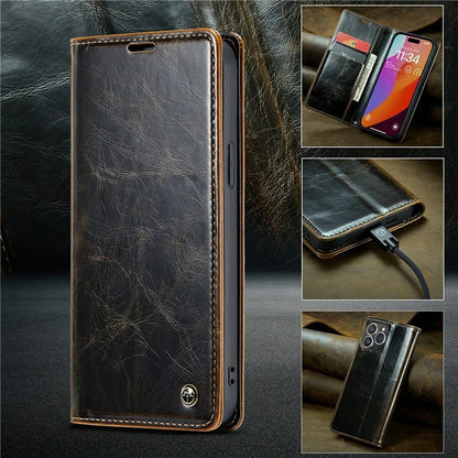 CASEME 003 Series For iPhone 16 Pro Max Case Retro Leather Wallet Flip Phone Cover