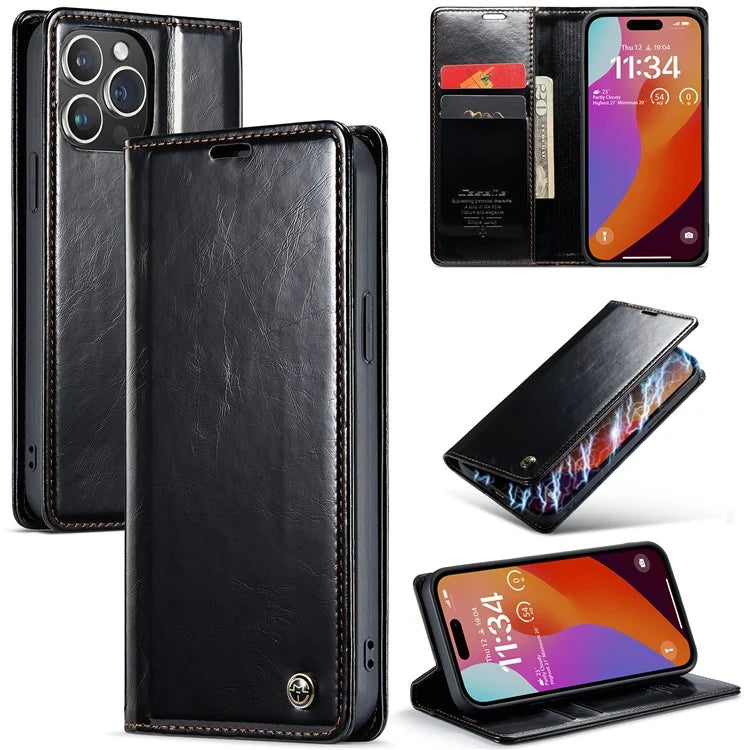 CASEME 003 Series For iPhone 16 Pro Max Case Retro Leather Wallet Flip Phone Cover
