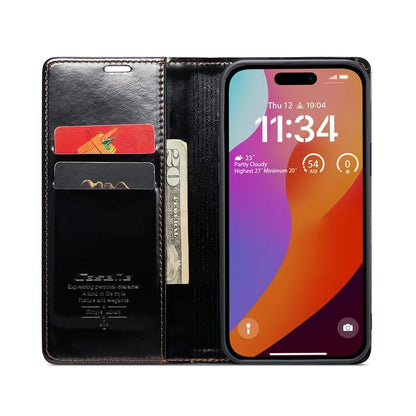 CASEME 003 Series For iPhone 16 Pro Max Case Retro Leather Wallet Flip Phone Cover