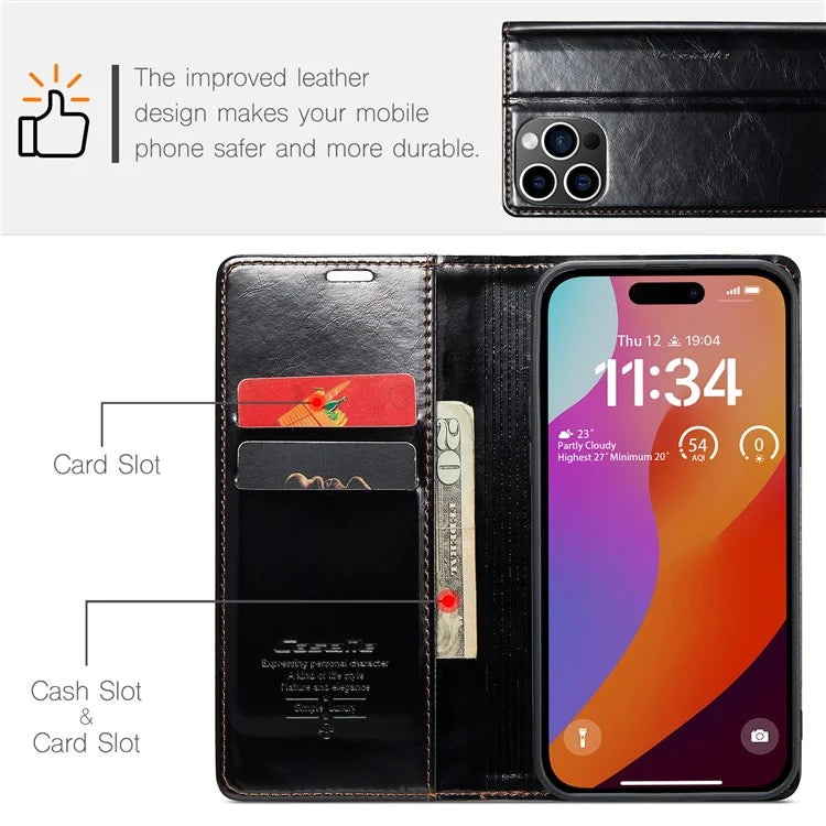 CASEME 003 Series For iPhone 16 Pro Max Case Retro Leather Wallet Flip Phone Cover