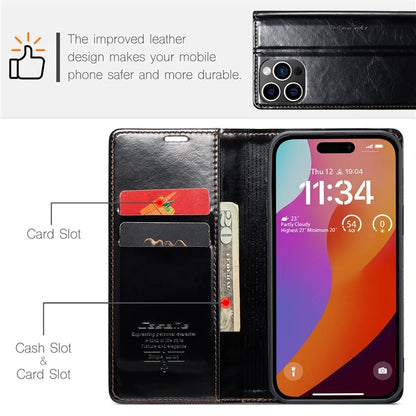 CASEME 003 Series For iPhone 16 Pro Max Case Retro Leather Wallet Flip Phone Cover