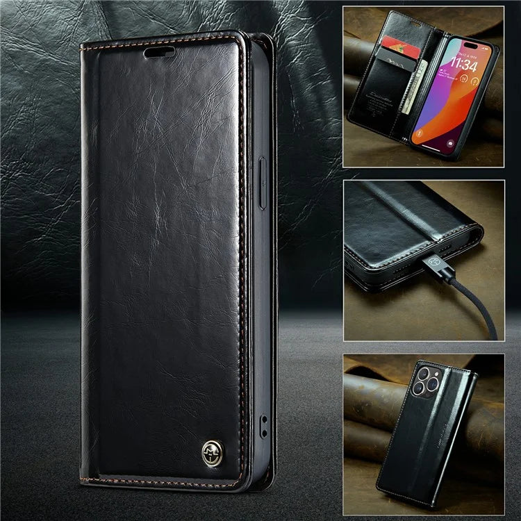 CASEME 003 Series For iPhone 16 Pro Max Case Retro Leather Wallet Flip Phone Cover