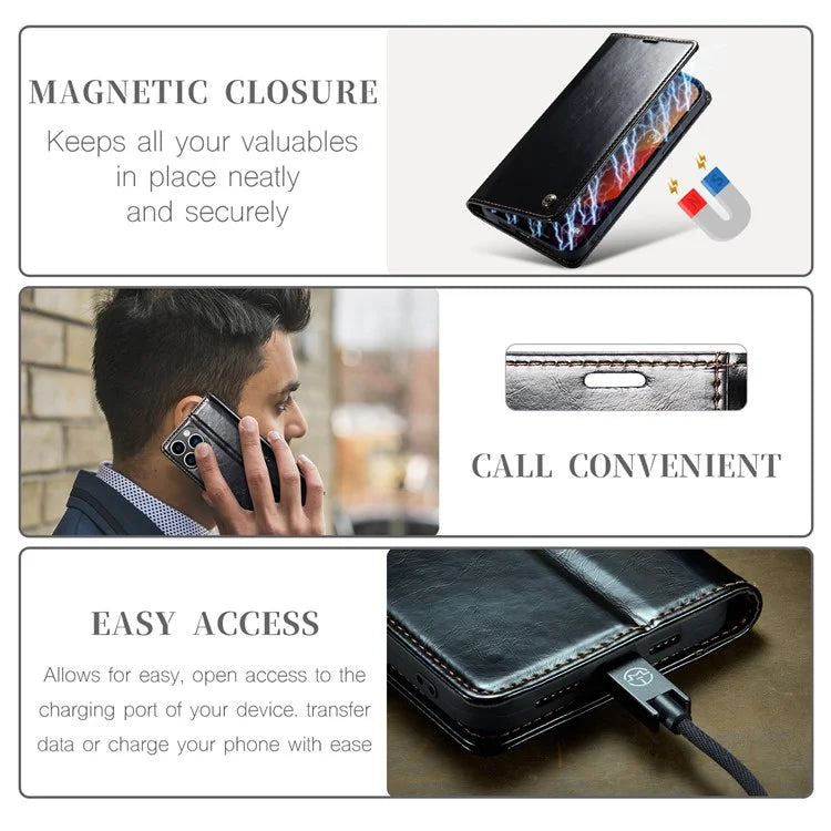 CASEME 003 Series For iPhone 16 Pro Max Case Retro Leather Wallet Flip Phone Cover