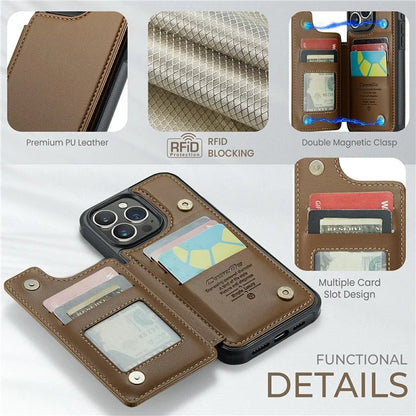 CASEME C22 Series For iPhone 16 Pro Max Case Leather+TPU Cover RFID Blocking 5 Card Slots