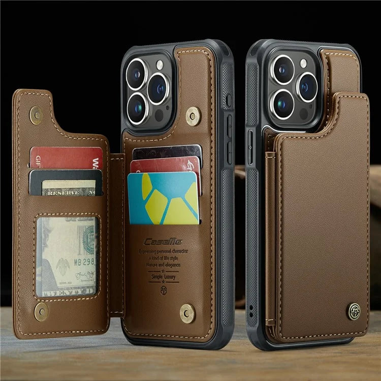 CASEME C22 Series For iPhone 16 Pro Max Case Leather+TPU Cover RFID Blocking 5 Card Slots