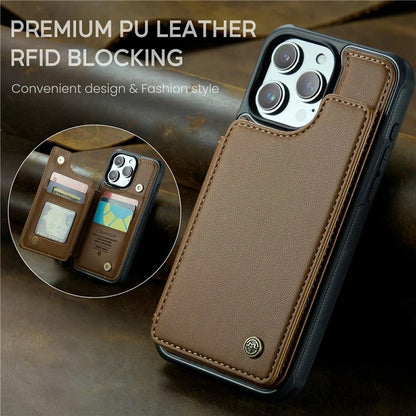 CASEME C22 Series For iPhone 16 Pro Max Case Leather+TPU Cover RFID Blocking 5 Card Slots