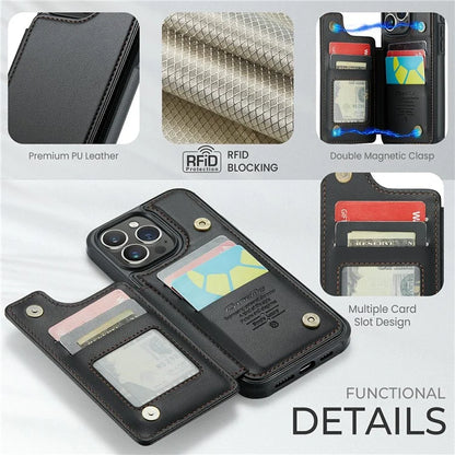CASEME C22 Series For iPhone 16 Pro Max Case Leather+TPU Cover RFID Blocking 5 Card Slots